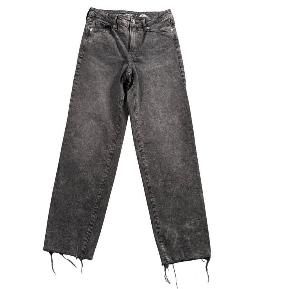 Old Navy OG Loose Jeans Womens 4 Black High Rise Raw Hem Y2K Skater